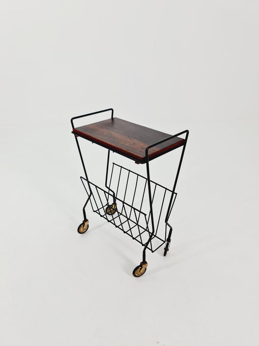 Vintage German mid century trolley bar cart in Rosewood & metal, 1960s