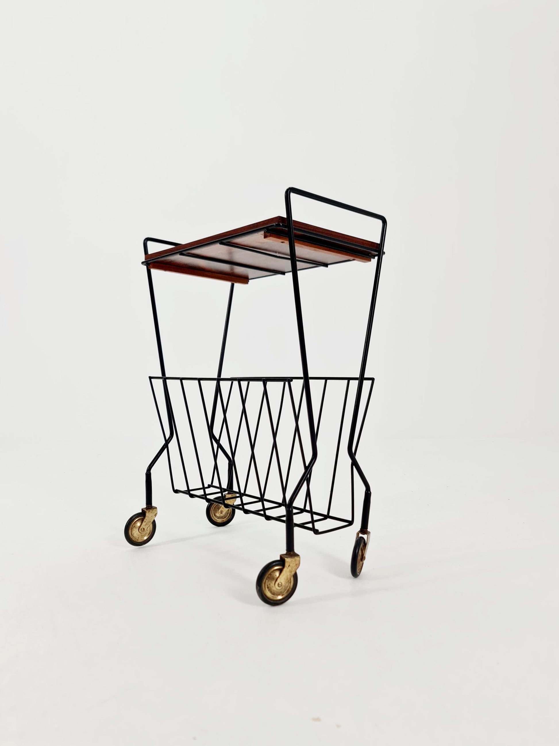 Vintage German mid century trolley bar cart in Rosewood & metal, 1960s