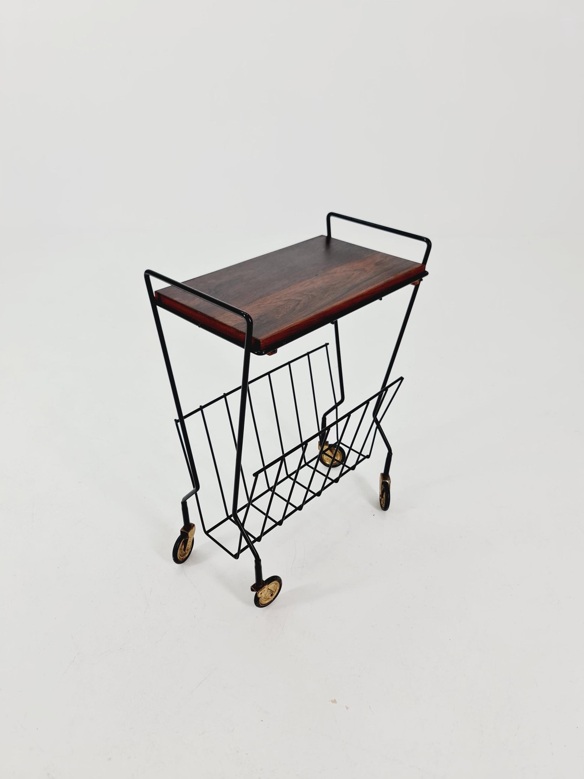 Vintage German mid century trolley bar cart in Rosewood & metal, 1960s