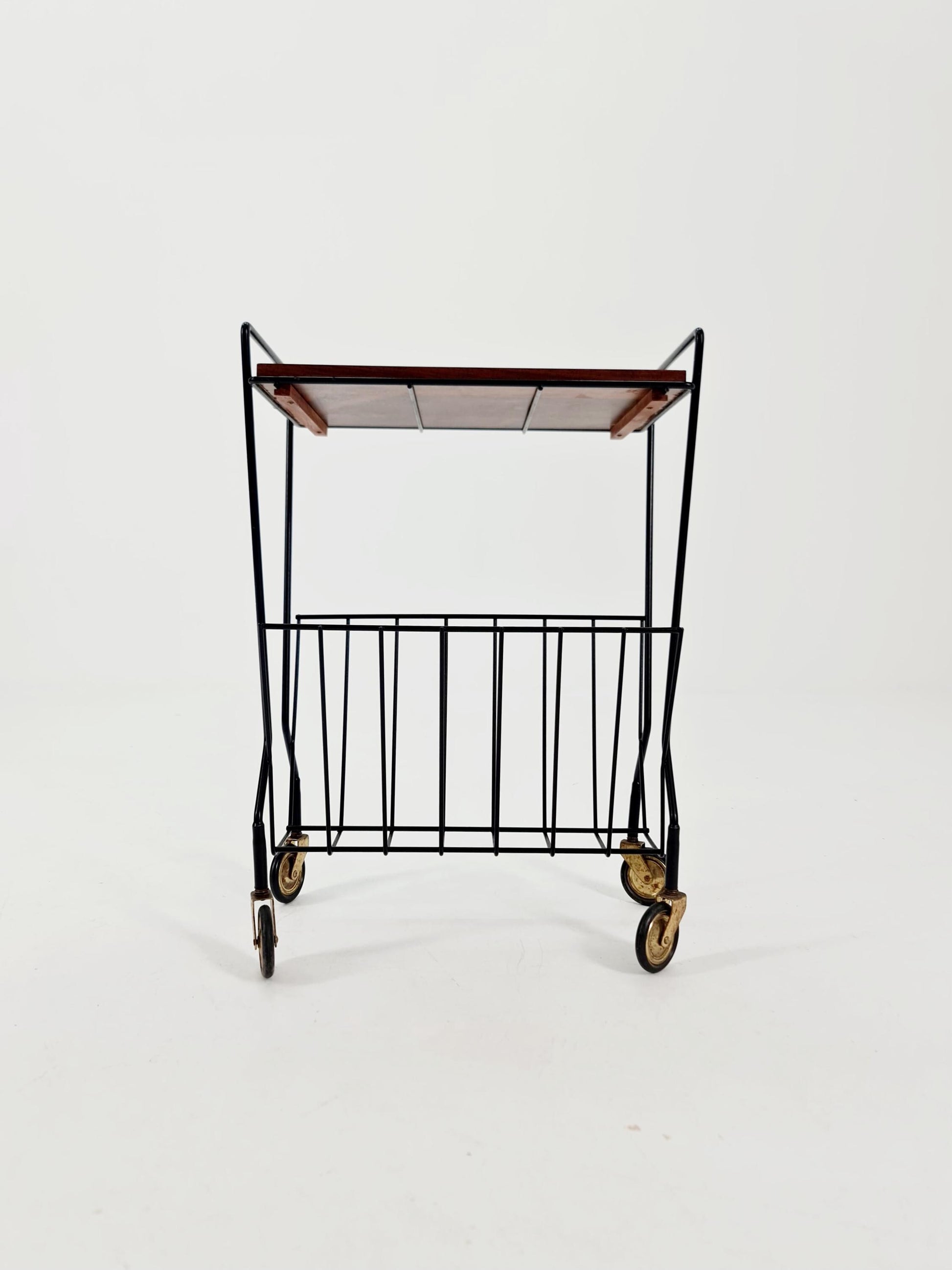 Vintage German mid century trolley bar cart in Rosewood & metal, 1960s