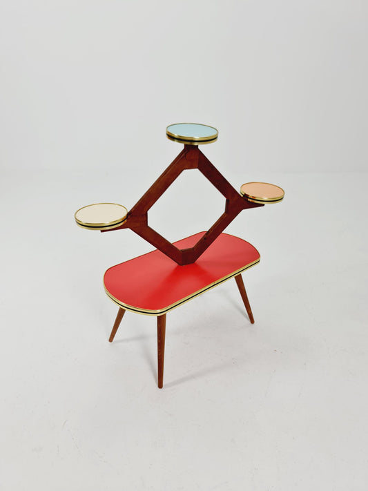 Rare Large German Plant Stand, Colorful Vintage Mid-Century Minimalist Indoor Plant Stand Side Table Retro flower table, 1950s