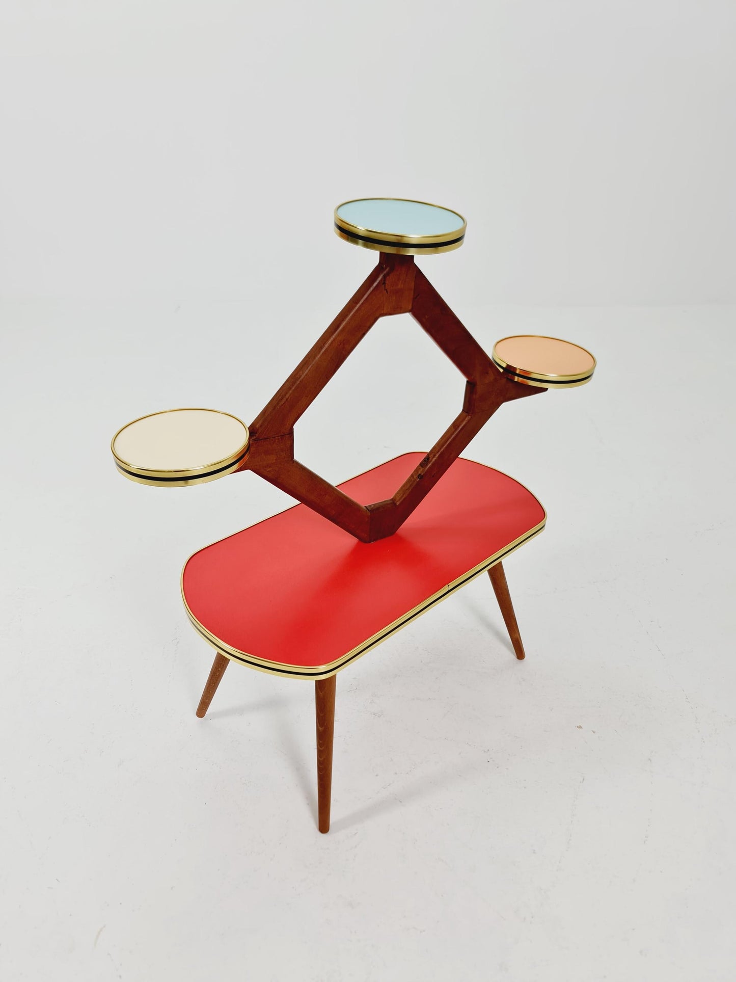 Rare Large German Plant Stand, Colorful Vintage Mid-Century Minimalist Indoor Plant Stand Side Table Retro flower table, 1950s