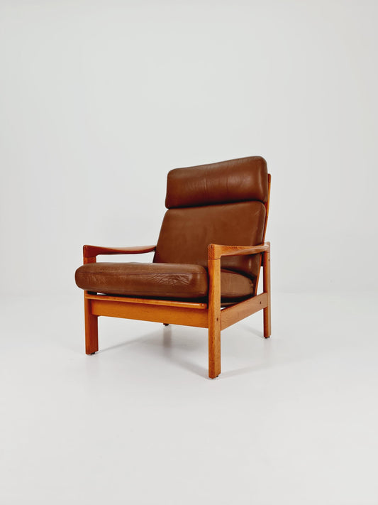 Mid Century Solid Teak & real Leather lounge chair/ Easy chair By Niels Eilersen Illum Wikkelso , 1960s