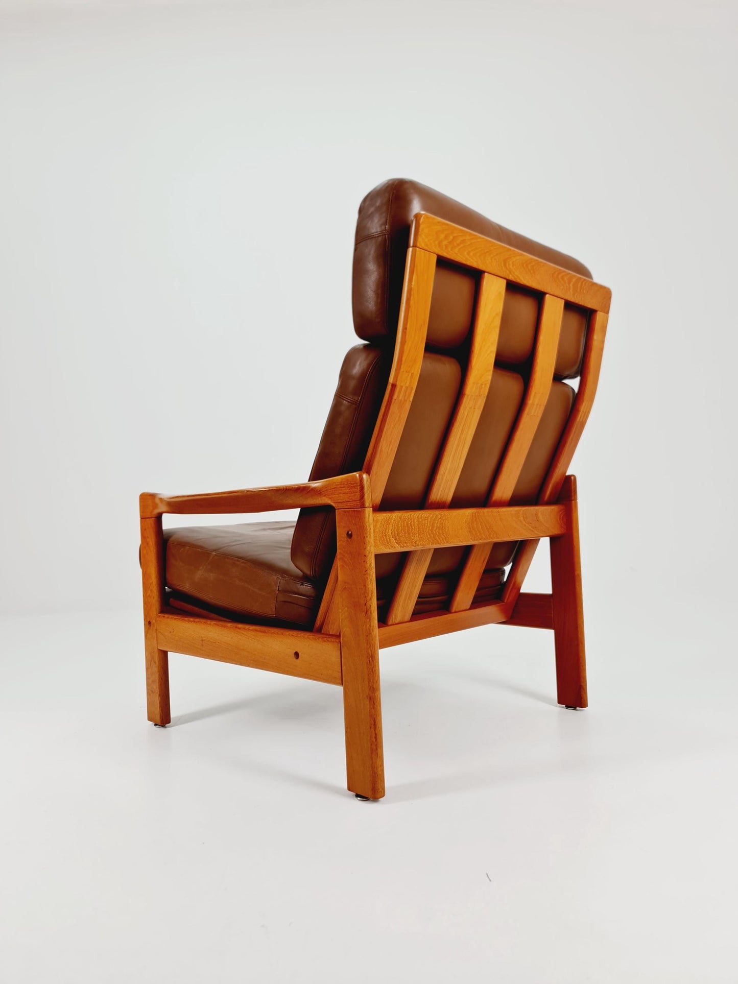 Mid Century Solid Teak & real Leather lounge chair/ Easy chair By Niels Eilersen Illum Wikkelso , 1960s