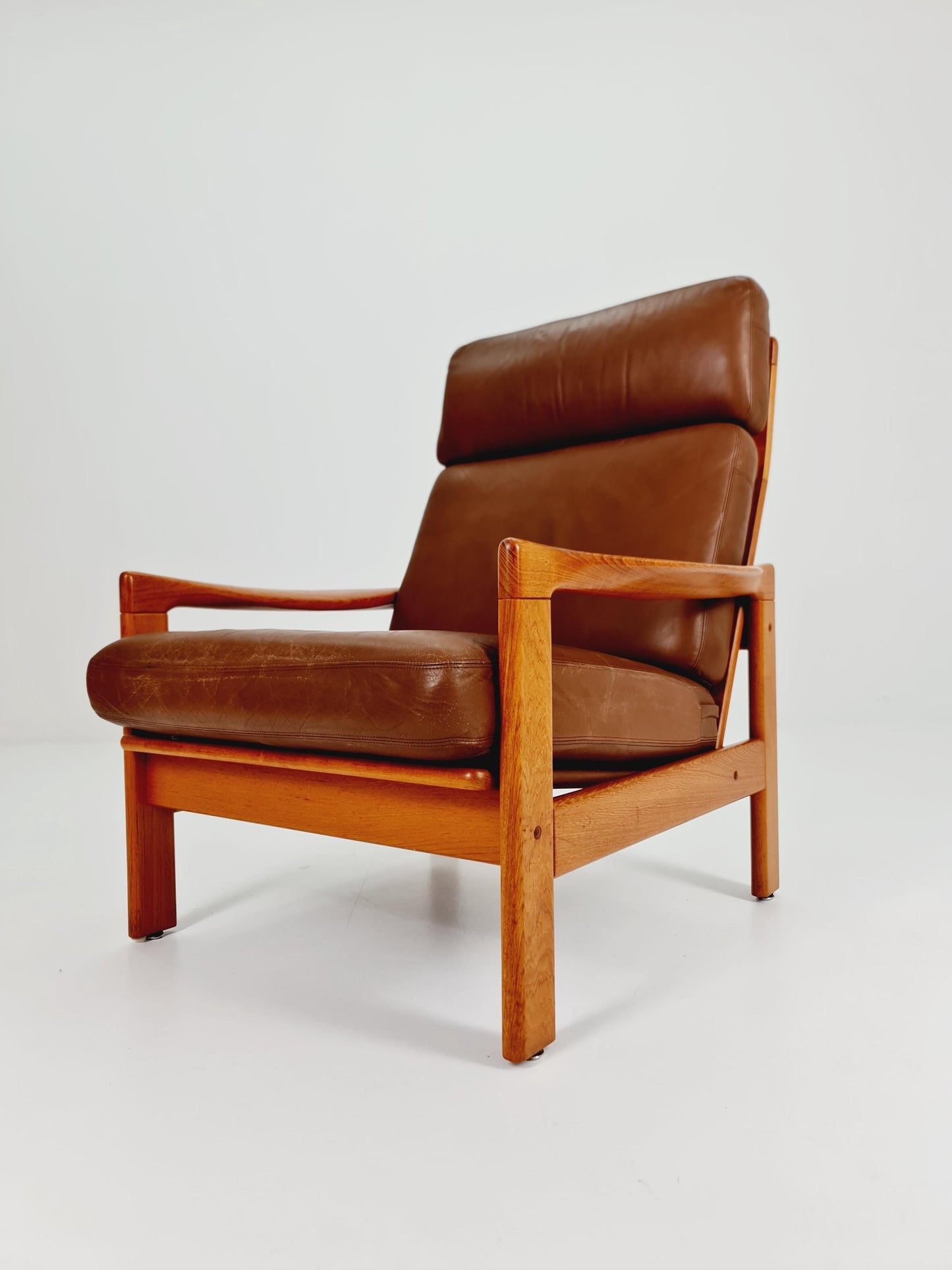 Mid Century Solid Teak & real Leather lounge chair/ Easy chair By Niels Eilersen Illum Wikkelso , 1960s