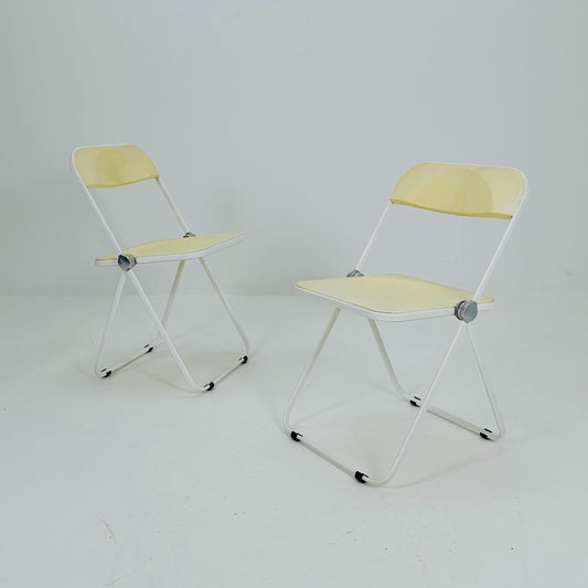 Set of 2 Mid century Italian Plia Folding cream white Chair by Giancarlo Piretti for Castelli, 1970s
