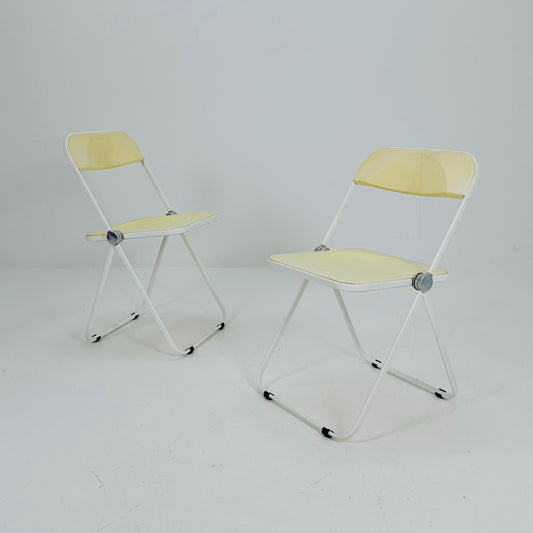 Set of 2 Mid century Italian Plia Folding cream white Chair by Giancarlo Piretti for Castelli, 1970s