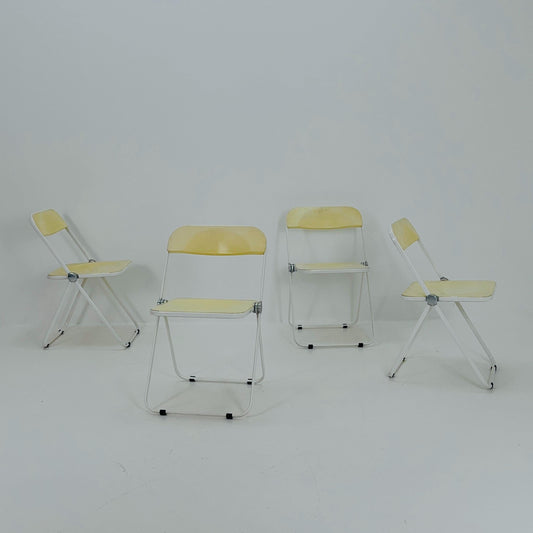 Set of 4 Mid century Italian Plia Folding cream white Chair by Giancarlo Piretti for Castelli, 1970s