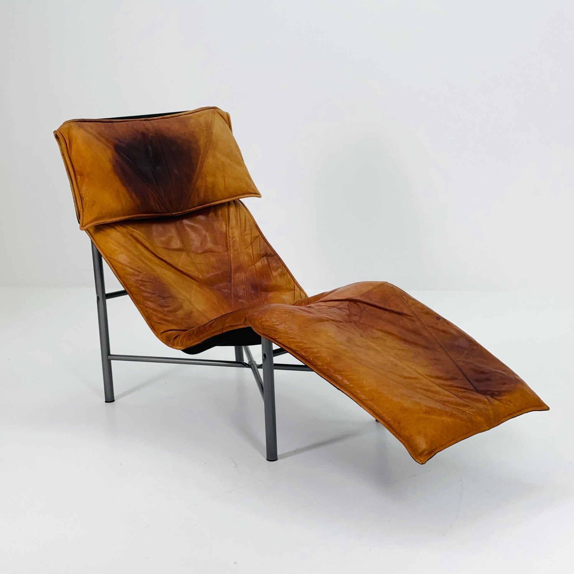 Mid century scandinavian Skye lounge chair by Tord BJORKLUND for Ikea in cognac leather 1970s