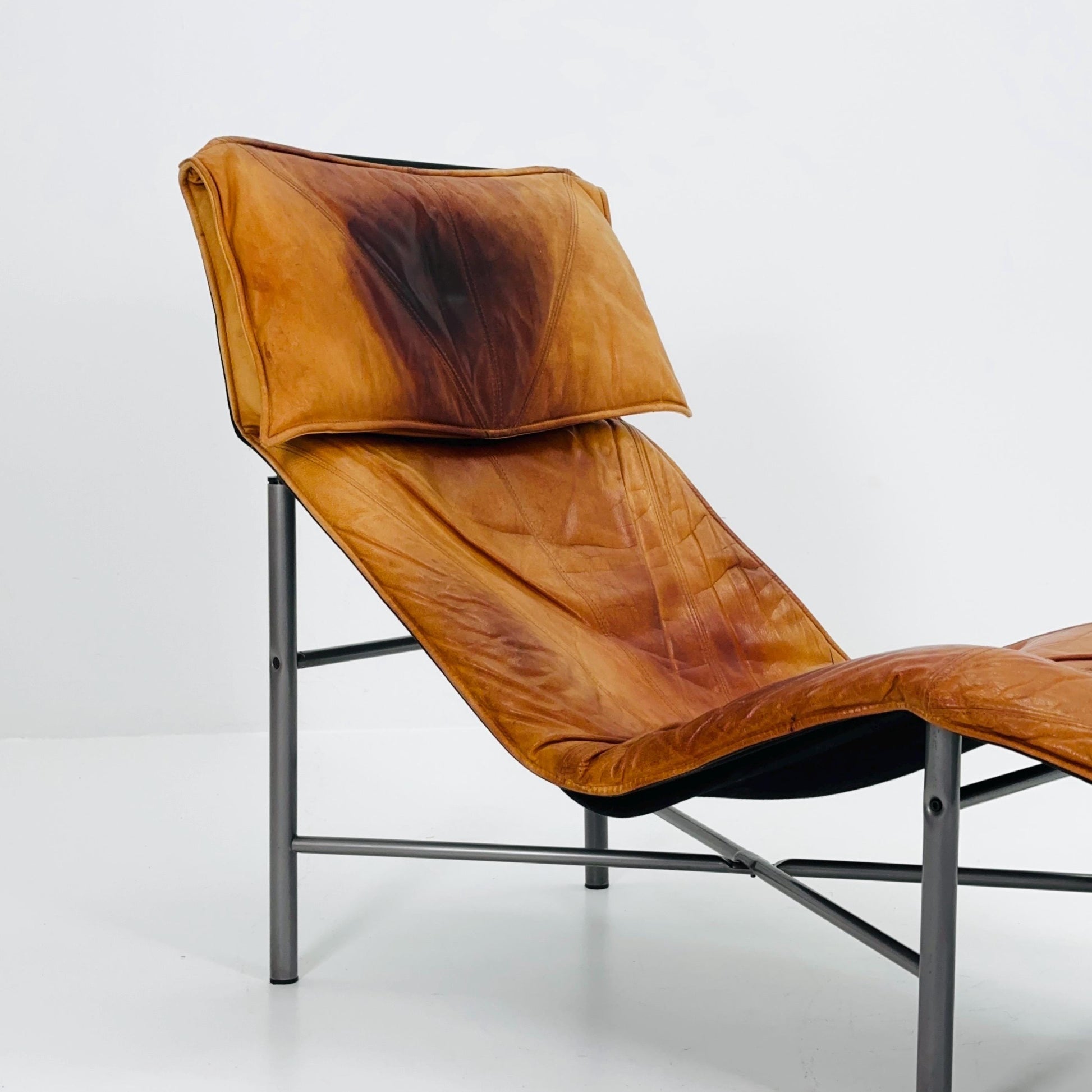 Mid century scandinavian Skye lounge chair by Tord BJORKLUND for Ikea in cognac leather 1970s