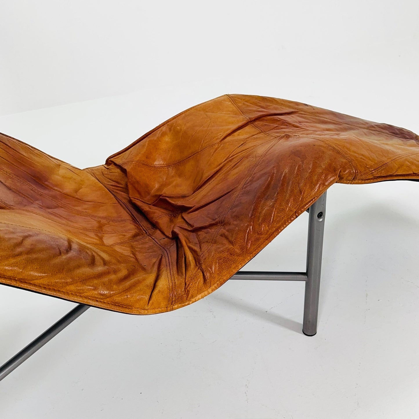 Mid century scandinavian Skye lounge chair by Tord BJORKLUND for Ikea in cognac leather 1970s