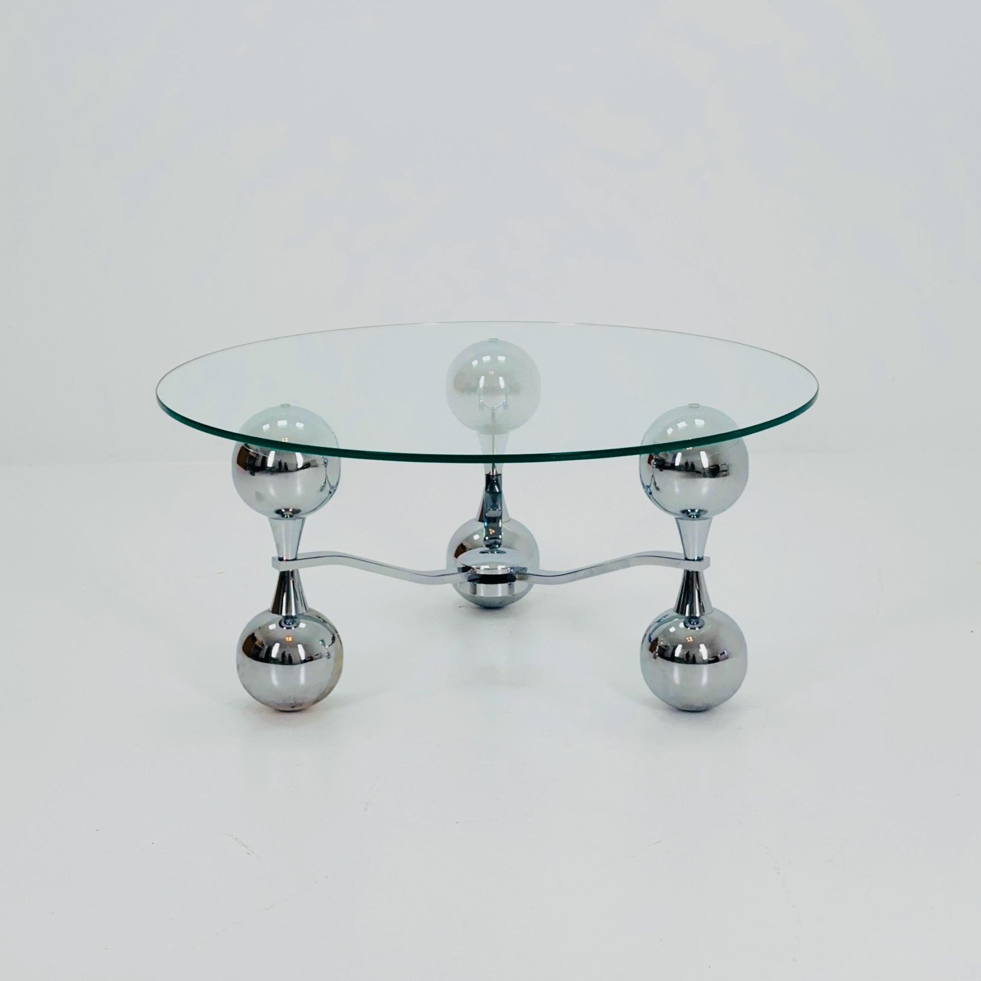 Mid Century Space Age Sputnik Coffee Table – Chrome & Tempered Glass – Italy 1980s