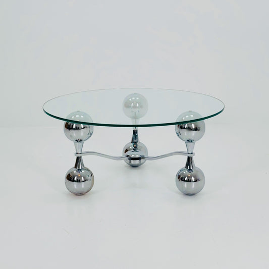 Mid Century Space Age Sputnik Coffee Table – Chrome & Tempered Glass – Italy 1980s