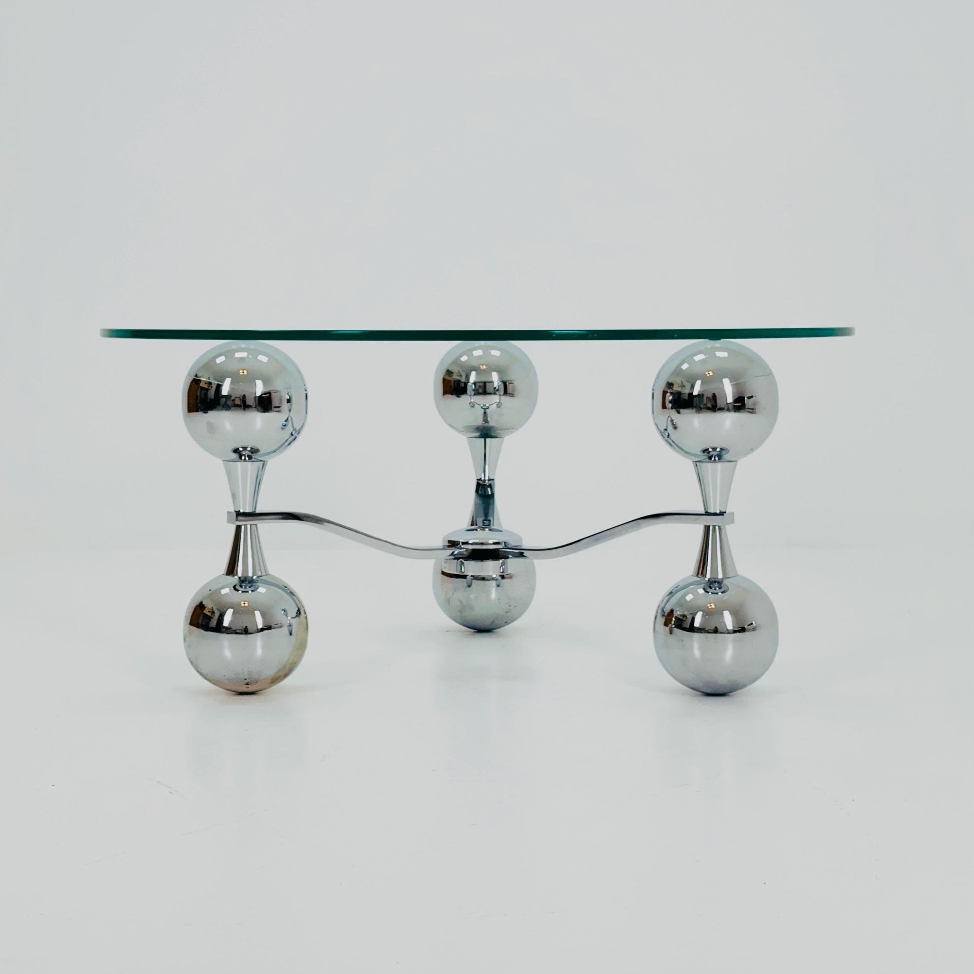 Mid Century Space Age Sputnik Coffee Table – Chrome & Tempered Glass – Italy 1980s