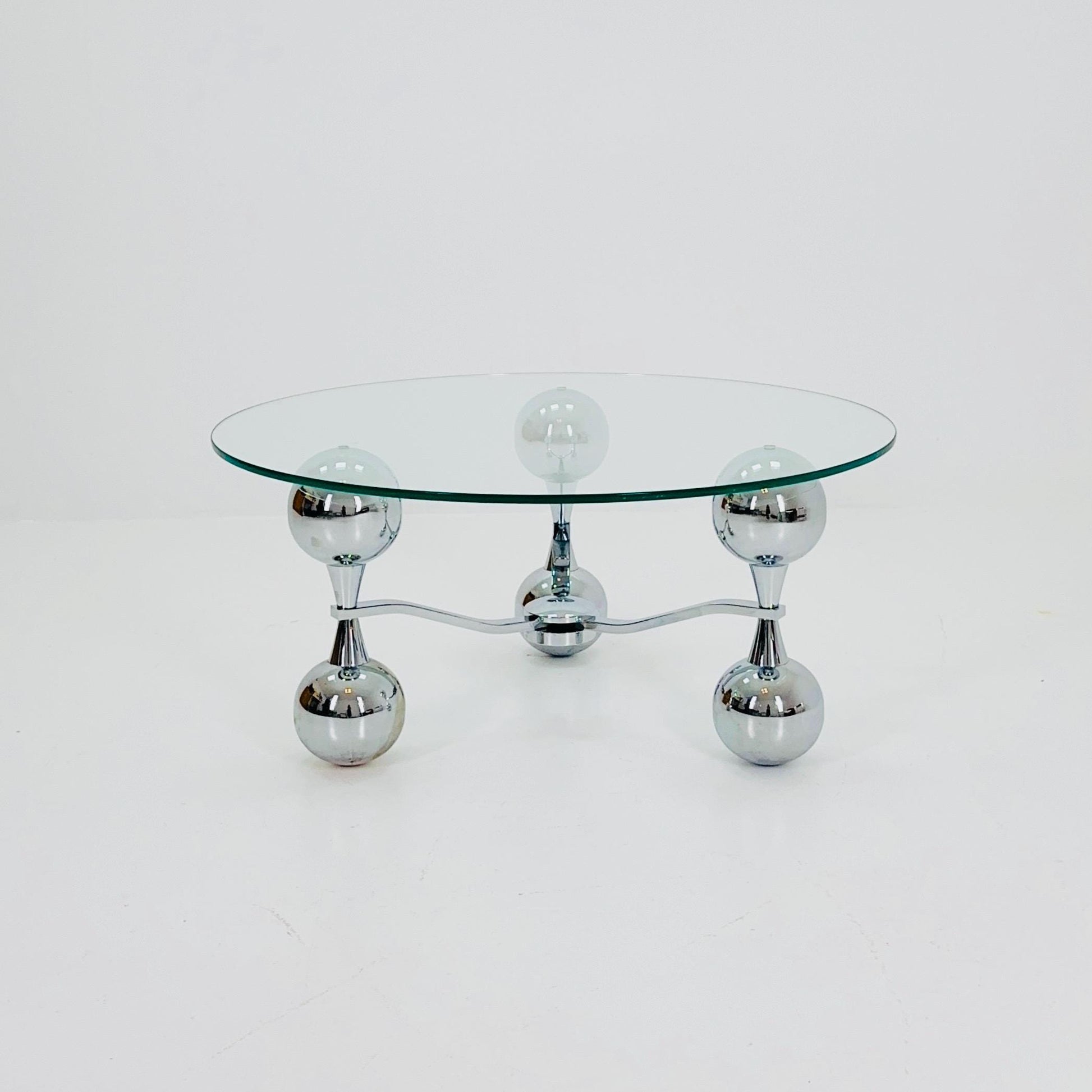 Mid Century Space Age Sputnik Coffee Table – Chrome & Tempered Glass – Italy 1980s