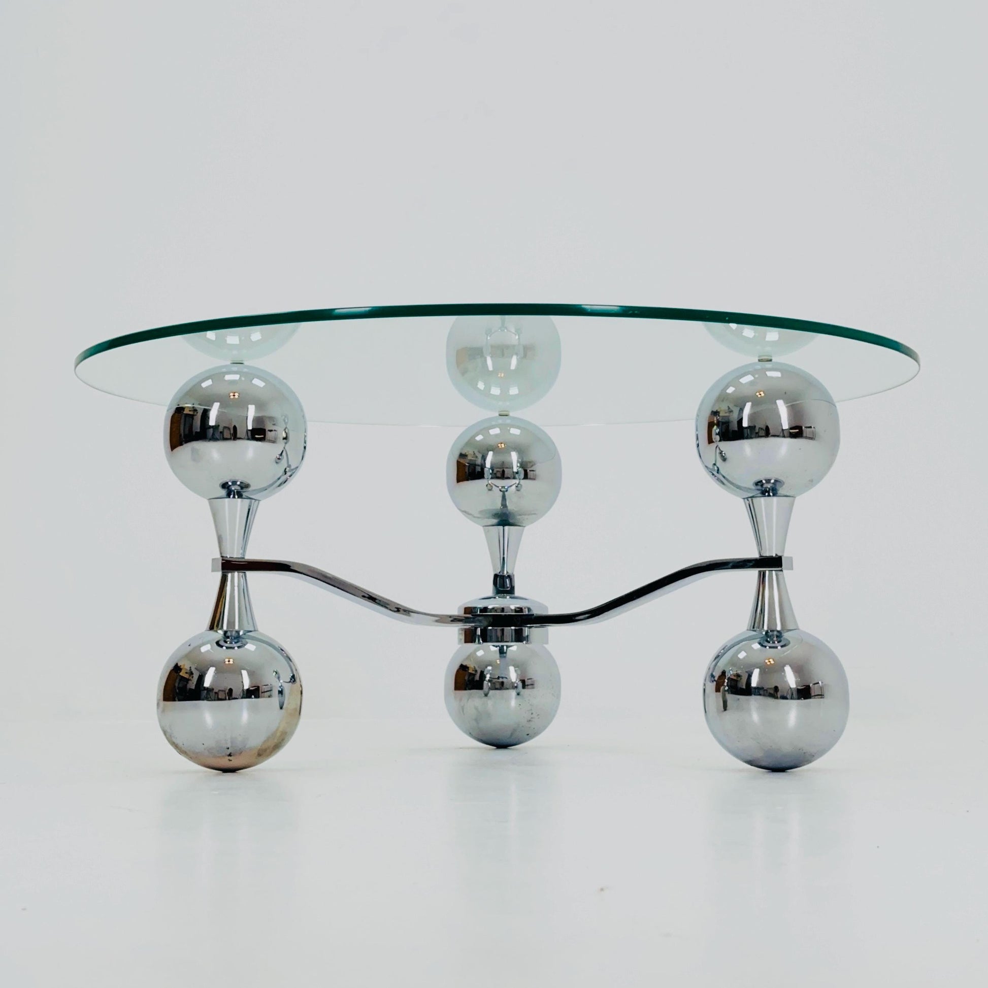 Mid Century Space Age Sputnik Coffee Table – Chrome & Tempered Glass – Italy 1980s