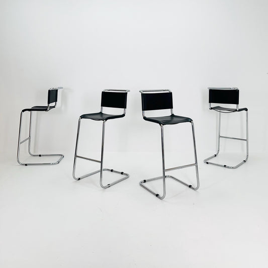 Set of 4 Bauhaus S39 L Bar Stools by Mart Stam for Thonet – Black Vegetal Leather & Chrome – 1970s Germany