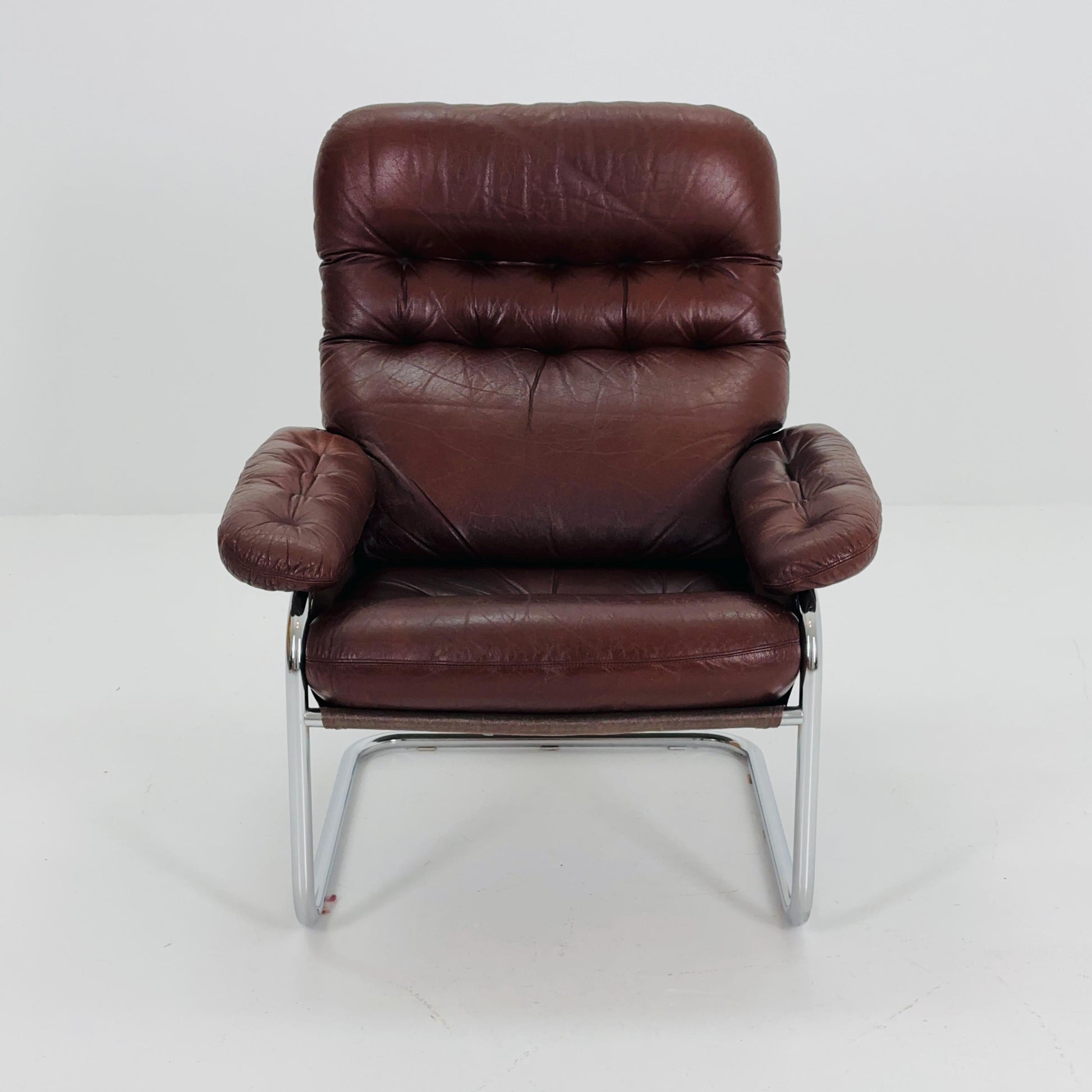 Mid Century Modern Cantilever Chair by Sam Larsson for Dux – Chrome & Brown Leather – Sweden 1970s