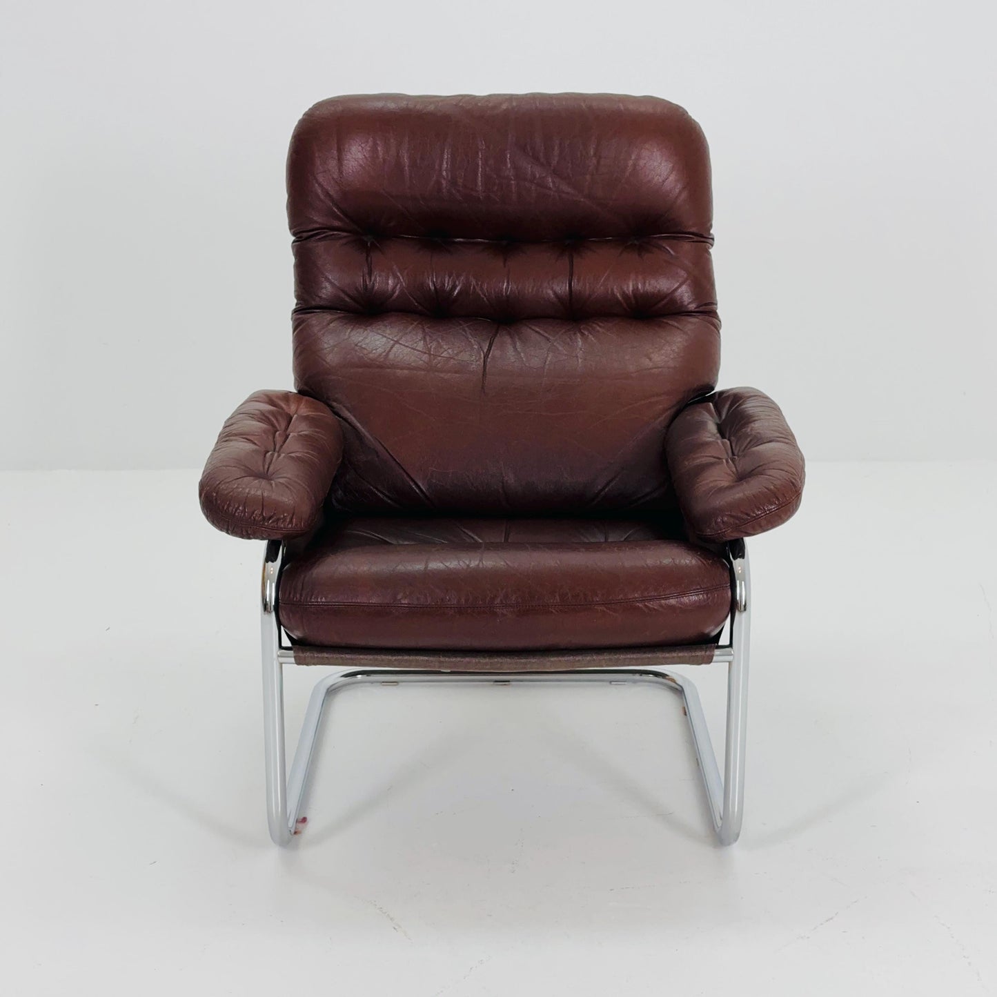 Mid Century Modern Cantilever Chair by Sam Larsson for Dux – Chrome & Brown Leather – Sweden 1970s
