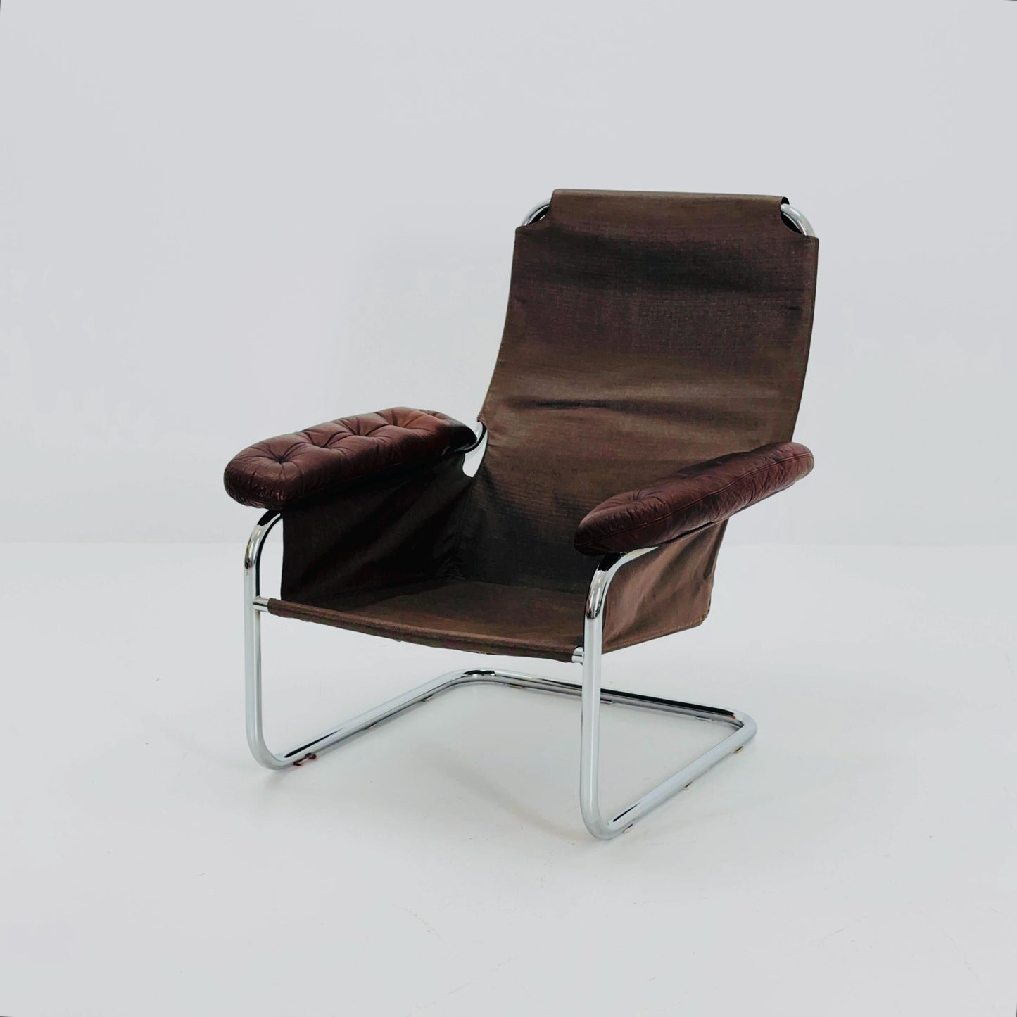 Mid Century Modern Cantilever Chair by Sam Larsson for Dux – Chrome & Brown Leather – Sweden 1970s