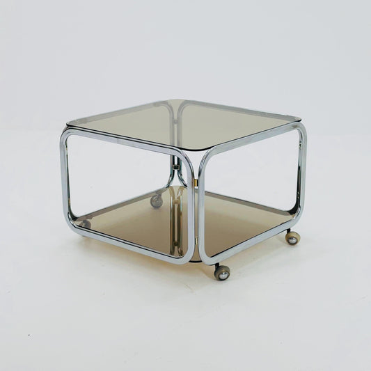 Mid century tubule chrome and smoked glass coffee table , Italy 1980s