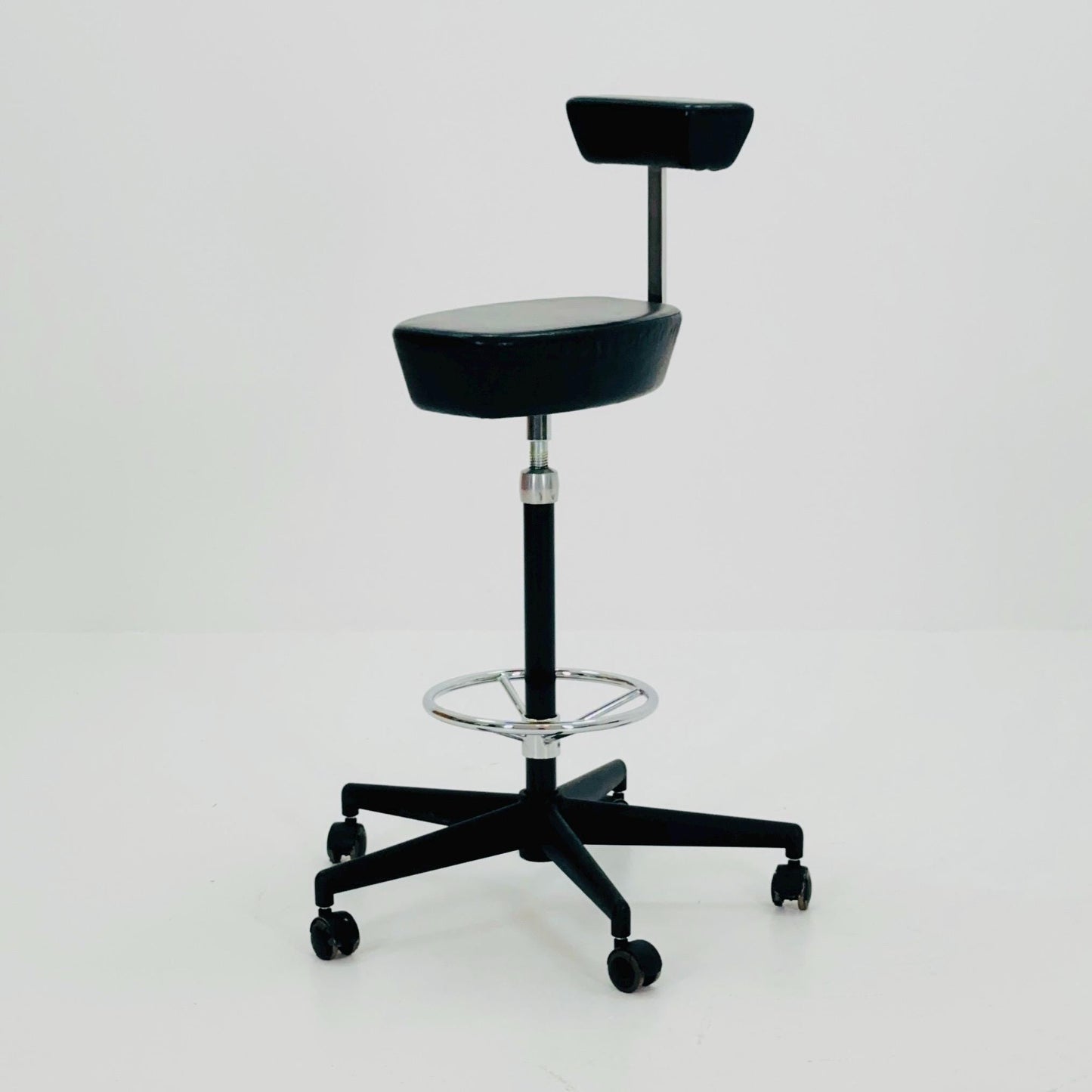 Mid century Parchment black leather swivel stool by George Nelson and Robert Propst for Vitra 1990s