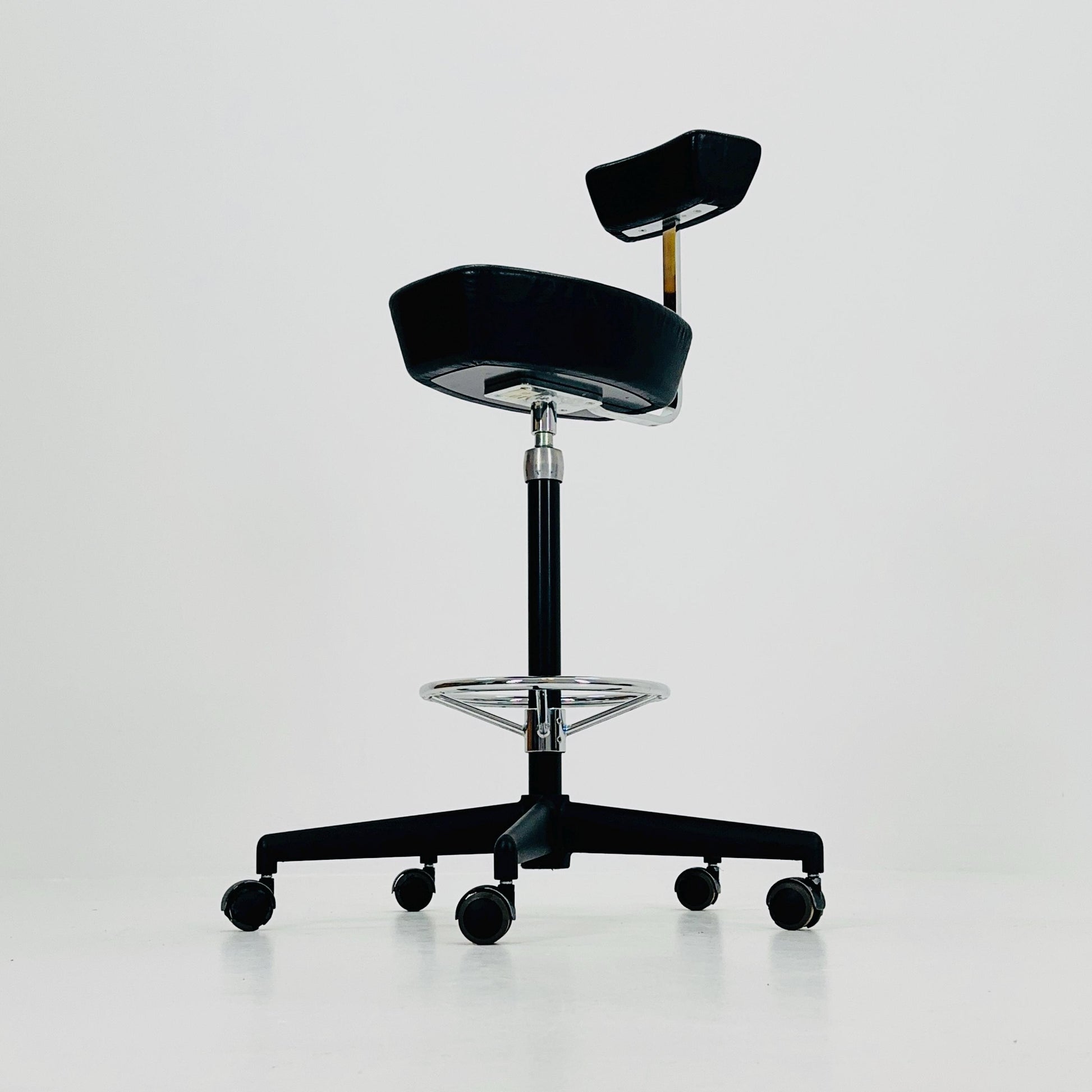 Mid century Parchment black leather swivel stool by George Nelson and Robert Propst for Vitra 1990s