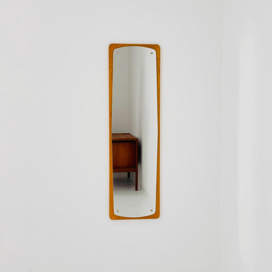 Mid century Scandinavian Teak Mirror with Curved Glass, by Eriksmålaglas Sweden 1960s