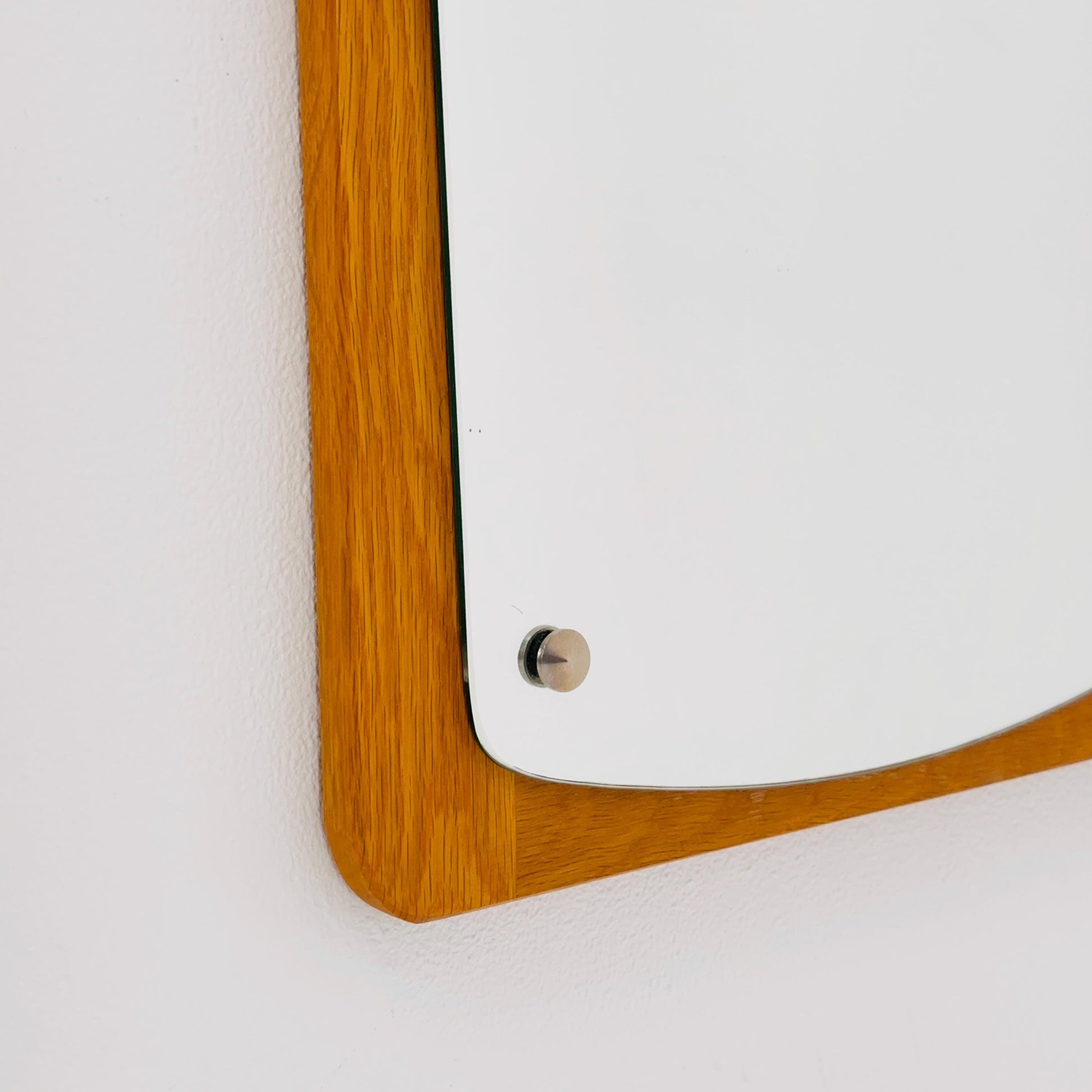 Mid century Scandinavian Teak Mirror with Curved Glass, by Eriksmålaglas Sweden 1960s