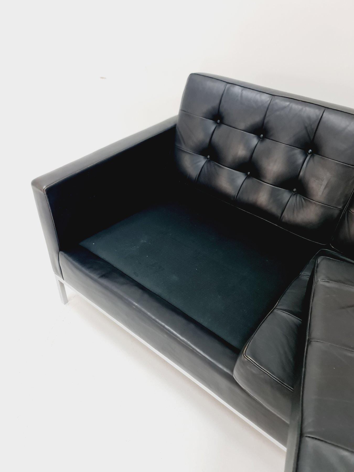 Rare Mid-Century Florence Knoll Bassett Set – Three-Seat Sofa & Two Armchairs – Black Leather – Knoll International , 1950s Germany