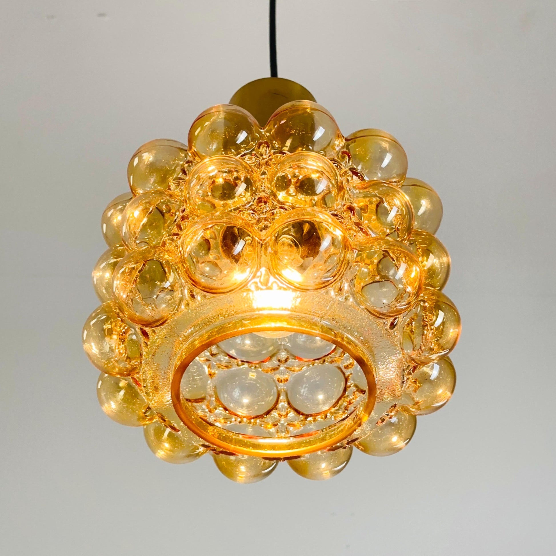 Mid-Century Amber Bubble Glass Pendant by Helena Tynell for Glashütte Limburg, 1960s