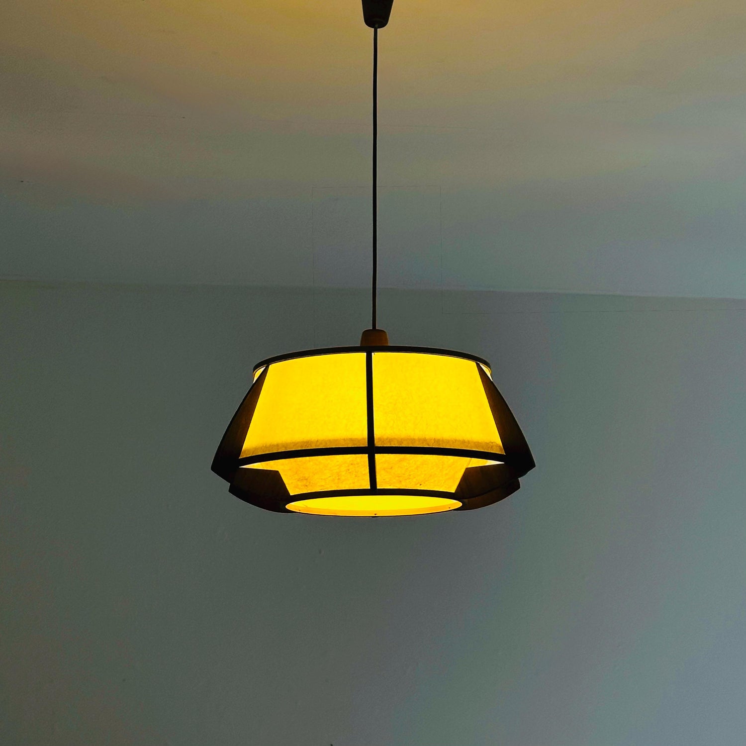 Mid-Century Danish Pendant Lamp, Teak & Rice Paper Light,1960s Denmark