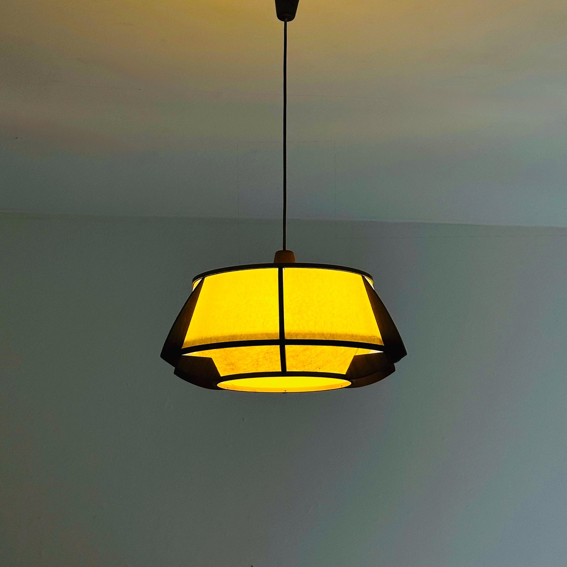 Mid-Century Danish Pendant Lamp, Teak & Rice Paper Light,1960s Denmark