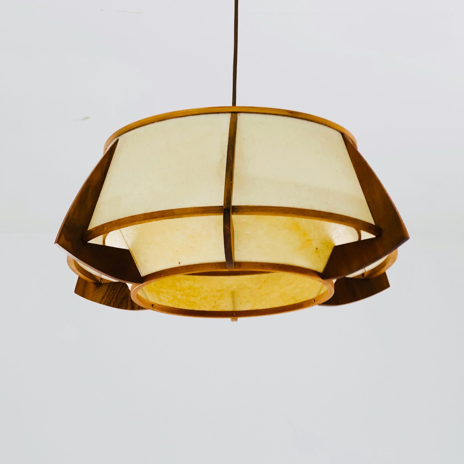 Mid-Century Danish Pendant Lamp, Teak & Rice Paper Light,1960s Denmark