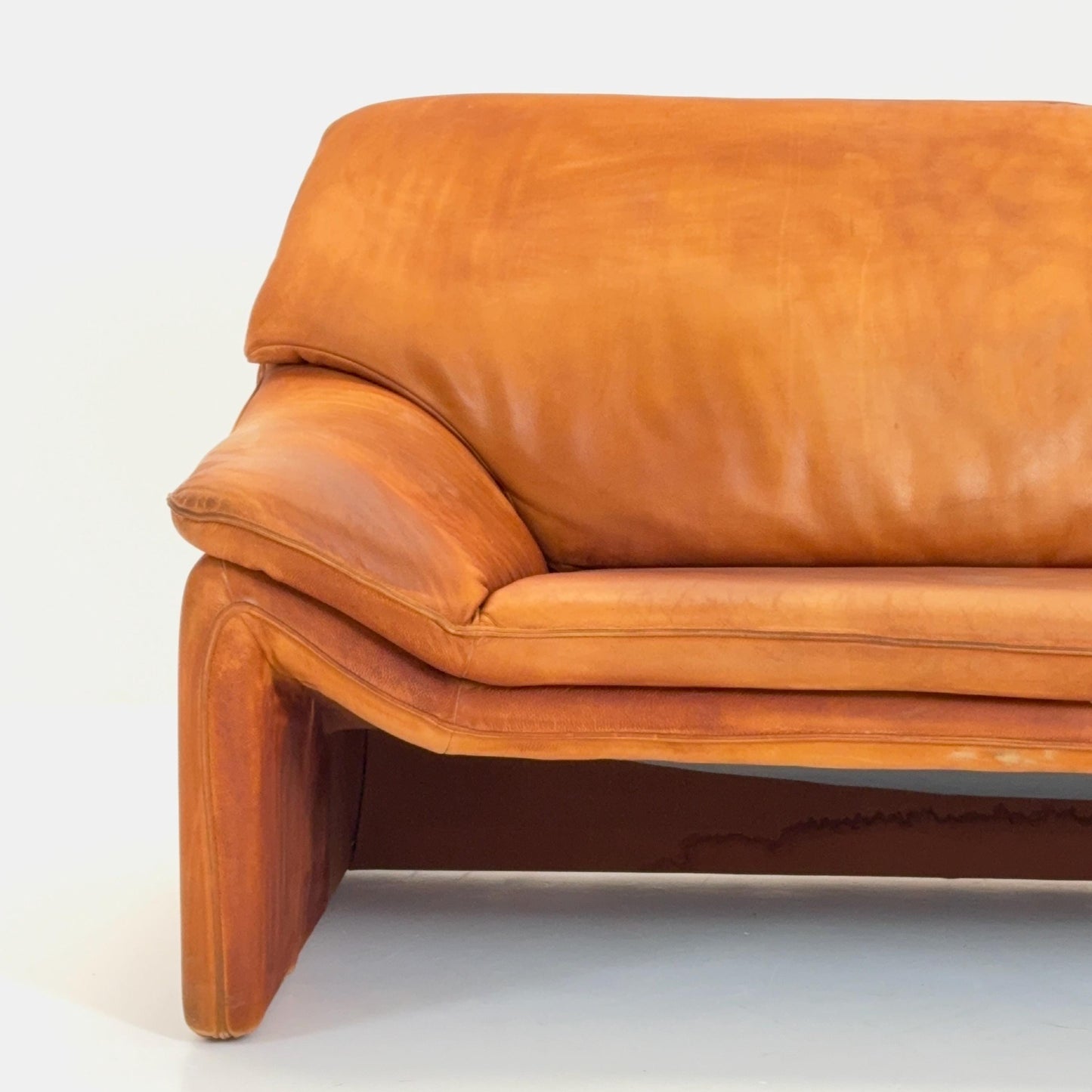 Mid century Laauser Atlanta Leather Three Seater cognac Sofa Couch 1980s Germany