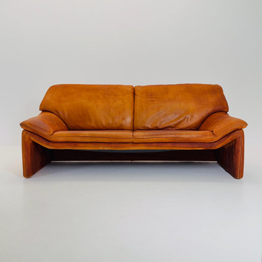 Mid century Laauser Atlanta Leather Three Seater cognac Sofa Couch 1980s Germany