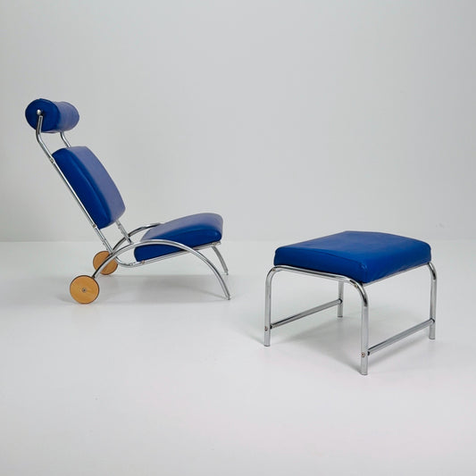 Mid-Century Bauhaus Peter Maly Lounge Chair & Ottoman, Germany 1980s
