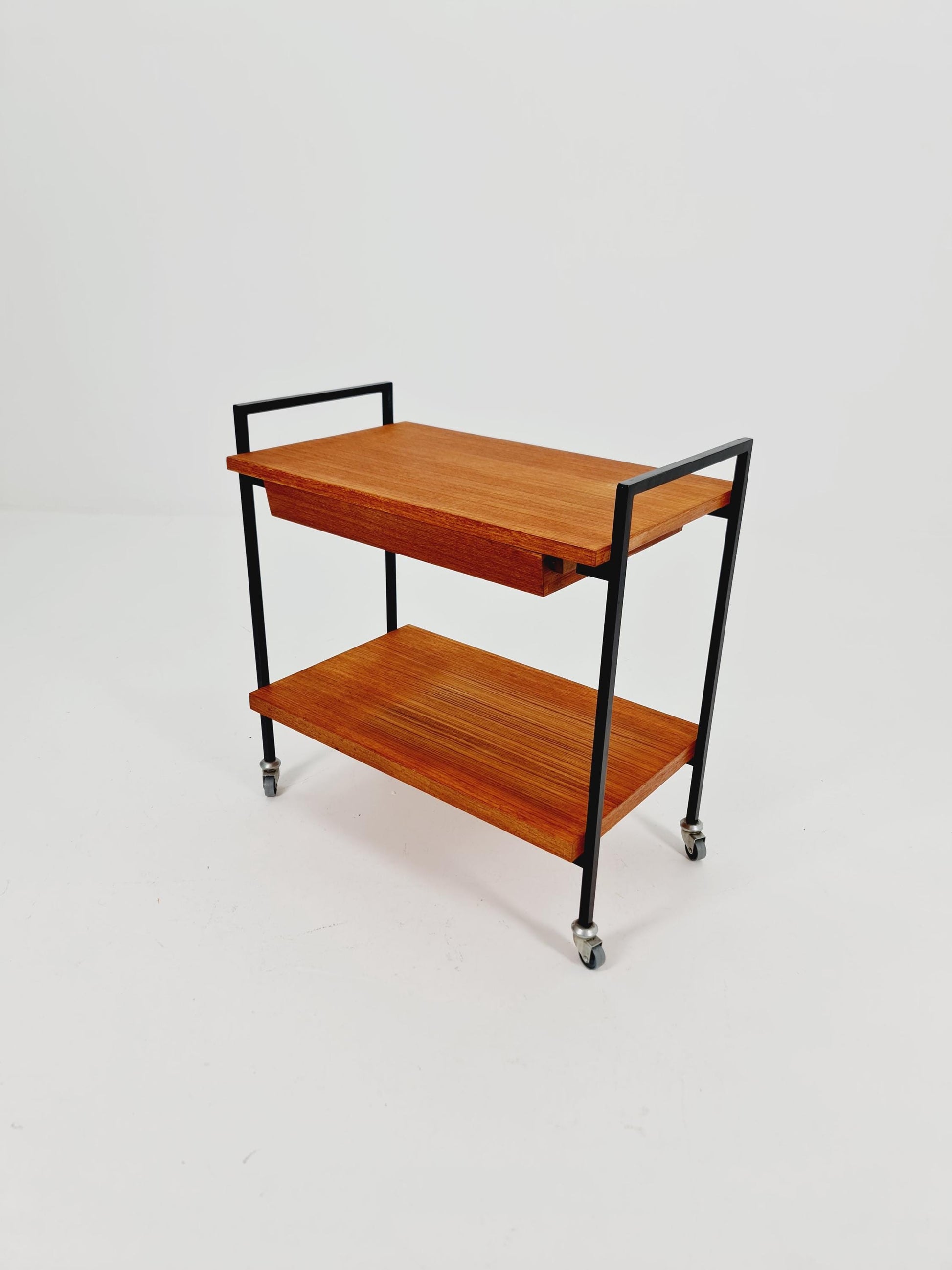 Vintage German mid century trolley bar cart in teak & metal, 1960s