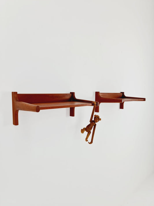 Pair Danish Teak hanging telephone table/ Nightstands / bedside table/ By Kai Kristansen Denmark 1960s