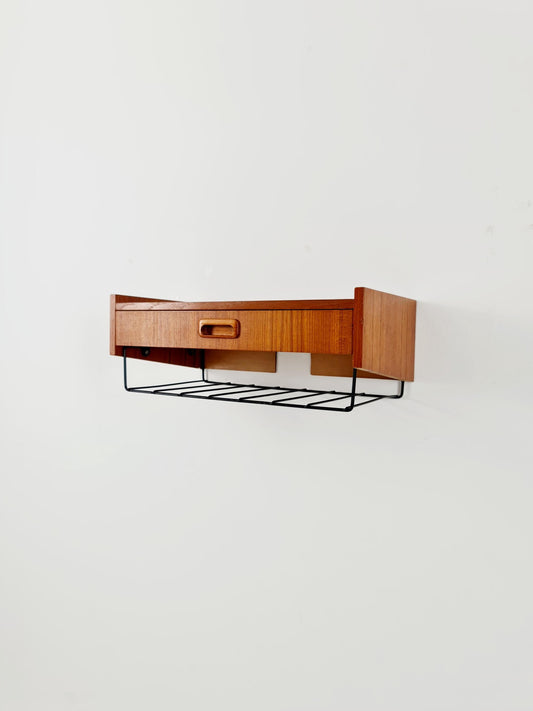 Swedish teak hanging telephone table shelf/ bedside table/ nightstand from the 60s
