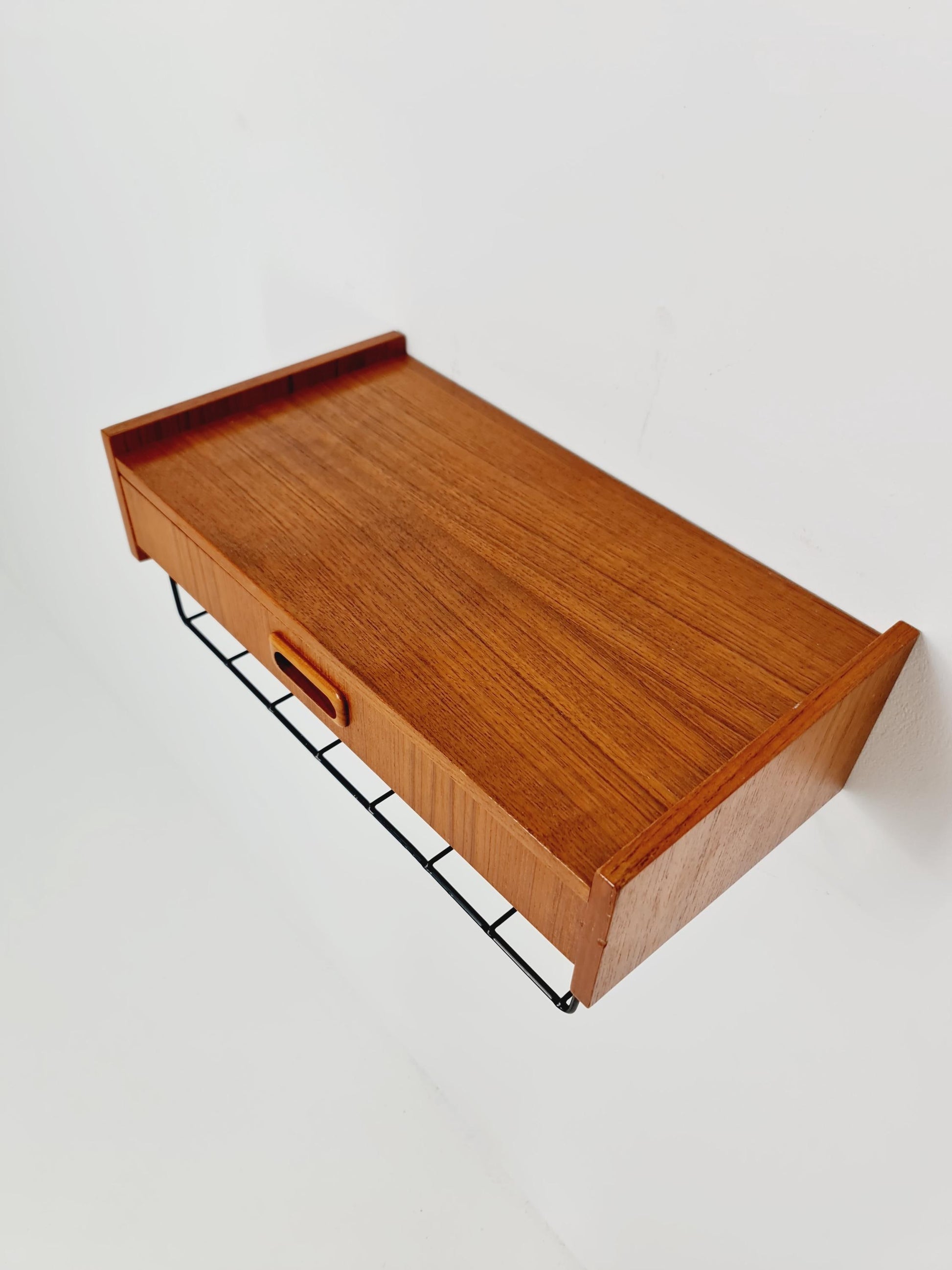 Swedish teak hanging telephone table shelf/ bedside table/ nightstand from the 60s