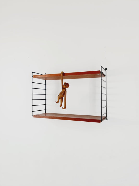 Original MCM Teak shelving system - consists of black lacquered metal ladders, from string Stockholm 1960s