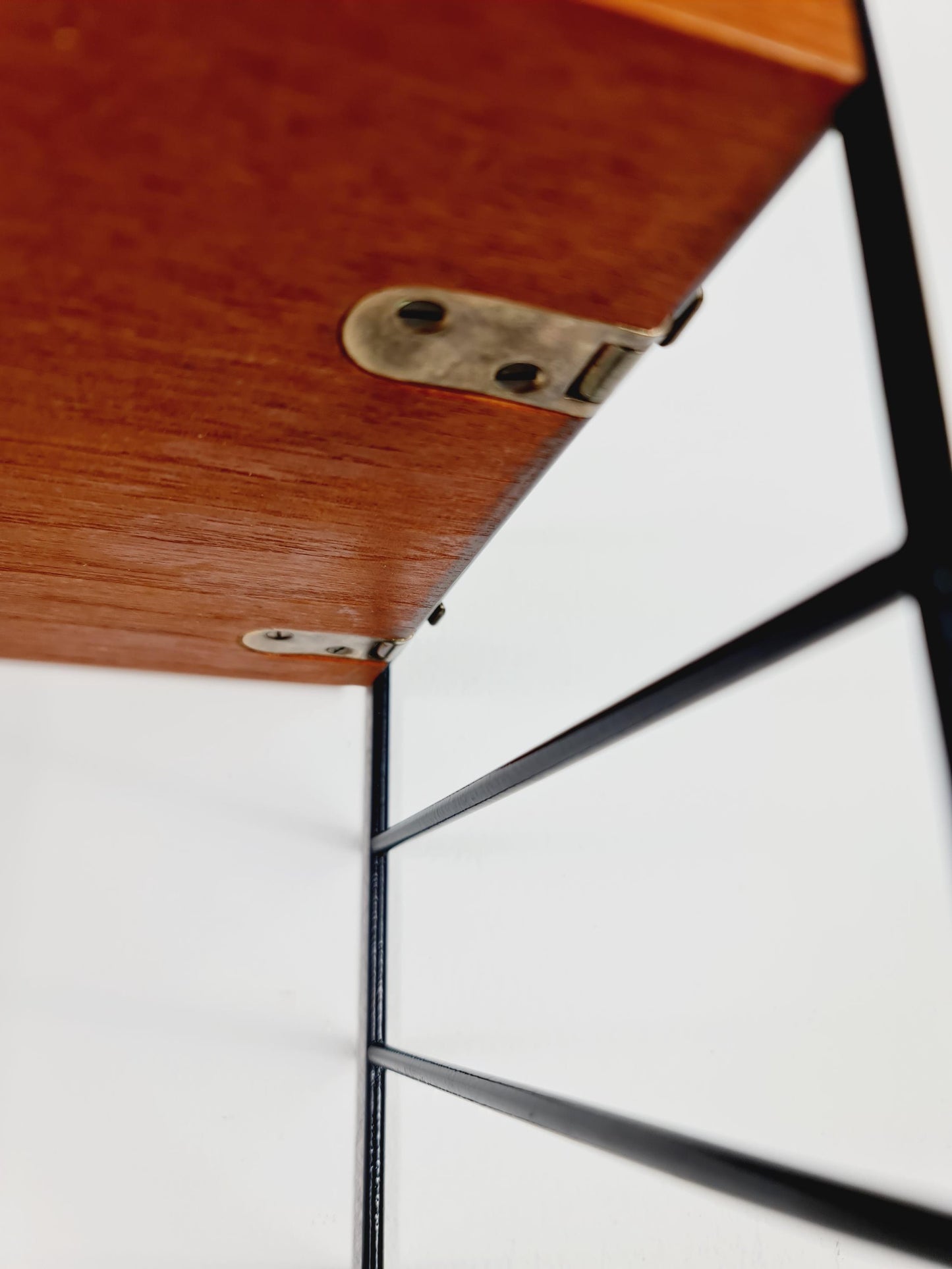 Original MCM Teak shelving system - consists of black lacquered metal ladders, from string Stockholm 1960s