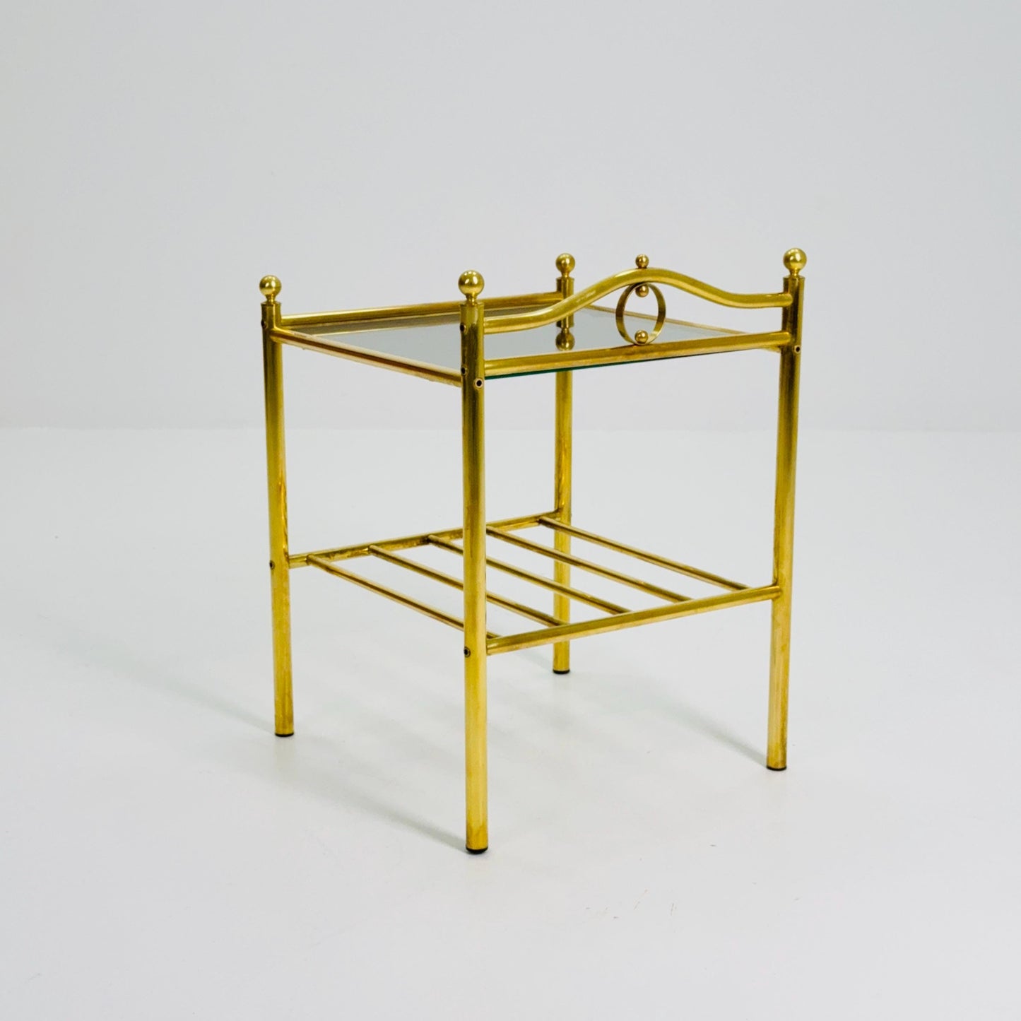 1 of 2 Mid-Century Hollywood Regency Brass Side Table/ nightstand by Messing Finland – 1980s