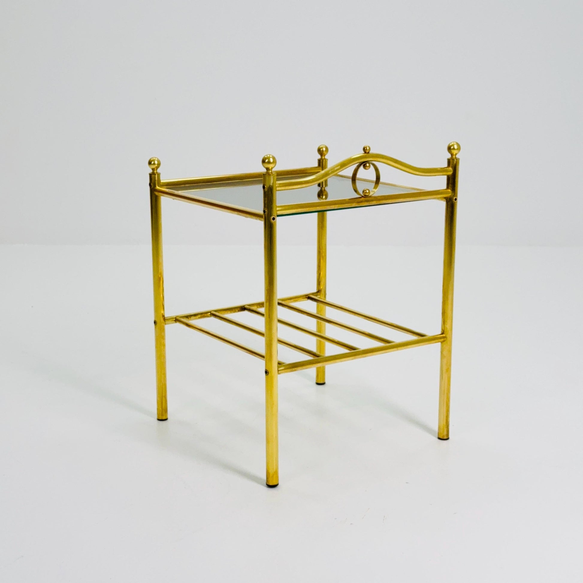 1 of 2 Mid-Century Hollywood Regency Brass Side Table/ nightstand by Messing Finland – 1980s