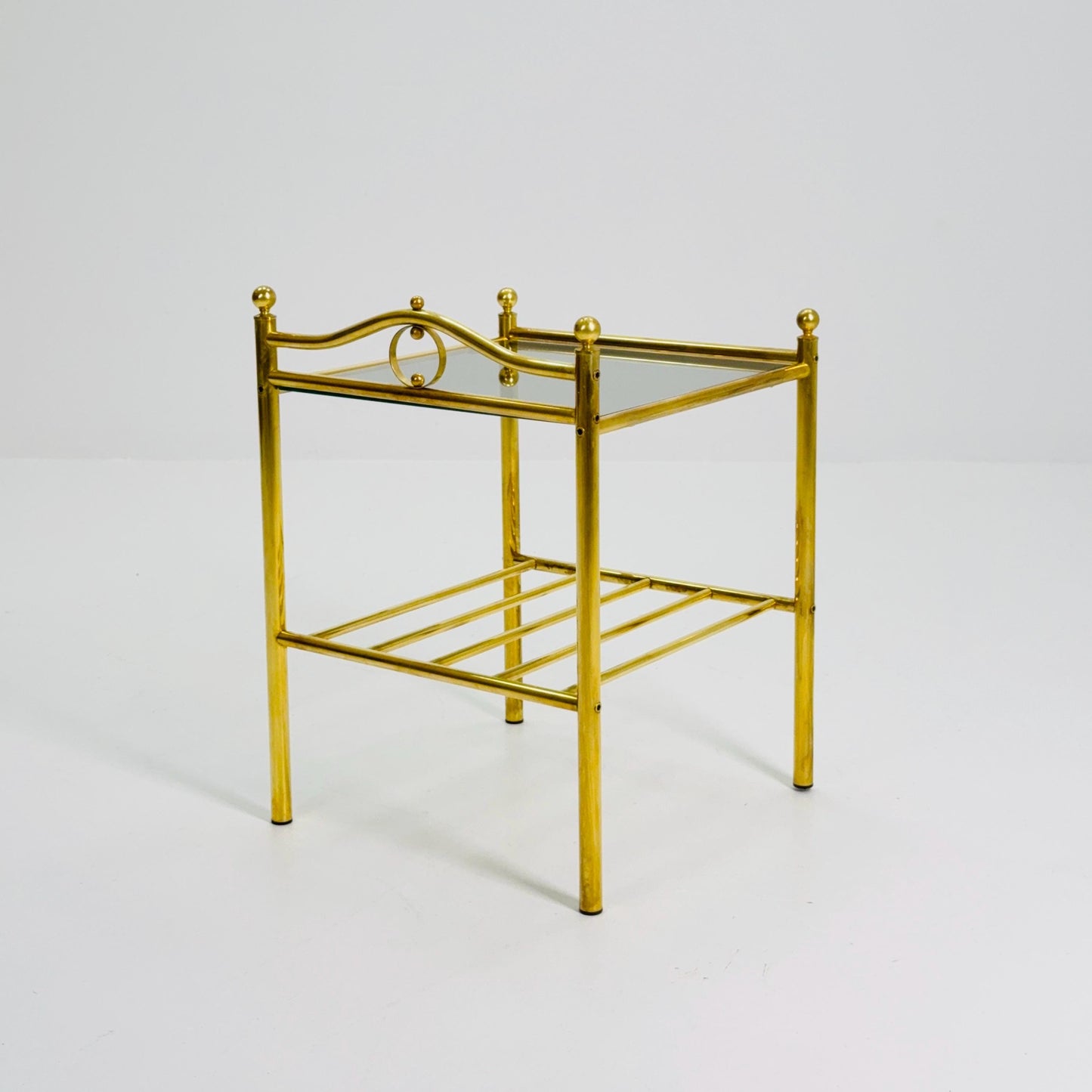 1 of 2 Mid-Century Hollywood Regency Brass Side Table/ nightstand by Messing Finland – 1980s