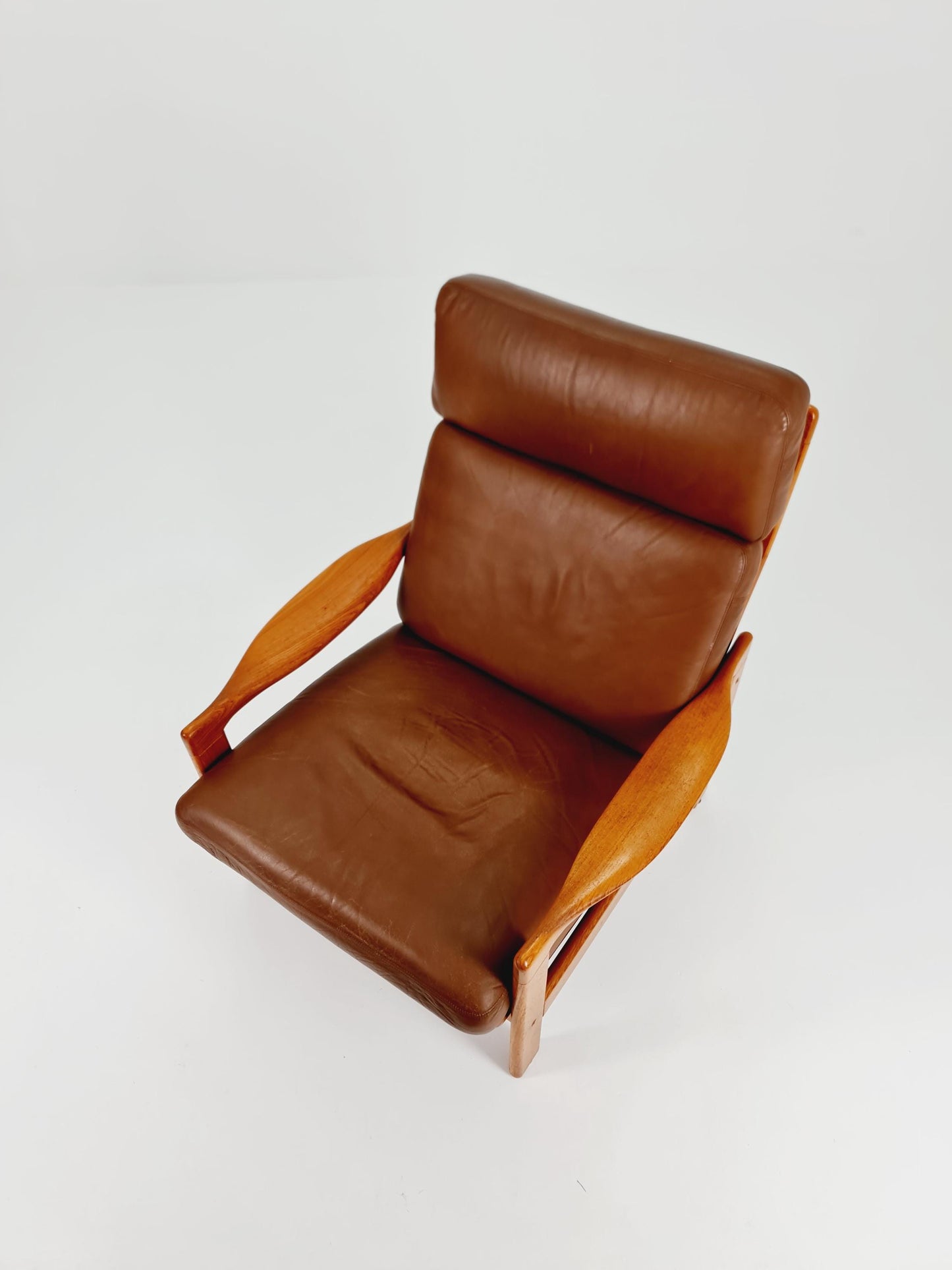 Mid Century Solid Teak & real Leather lounge chair/ Easy chair By Niels Eilersen Illum Wikkelso , 1960s