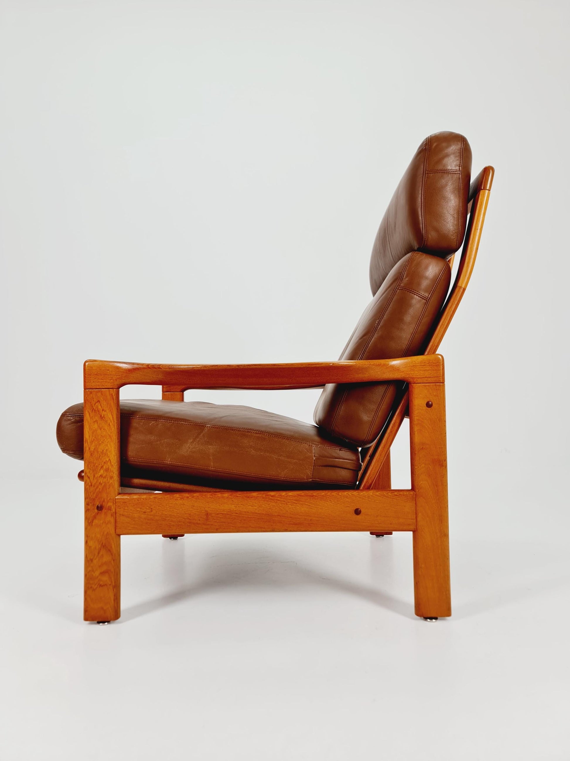 Mid Century Solid Teak & real Leather lounge chair/ Easy chair By Niels Eilersen Illum Wikkelso , 1960s