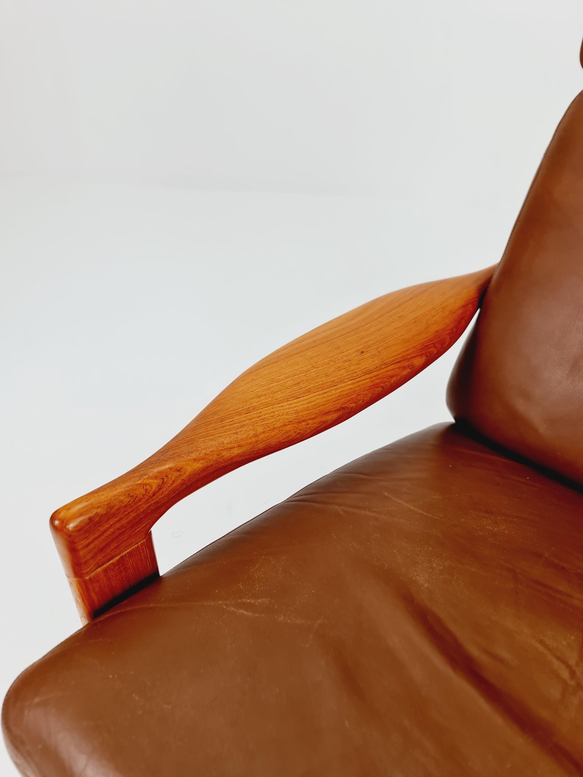Mid Century Solid Teak & real Leather lounge chair/ Easy chair By Niels Eilersen Illum Wikkelso , 1960s