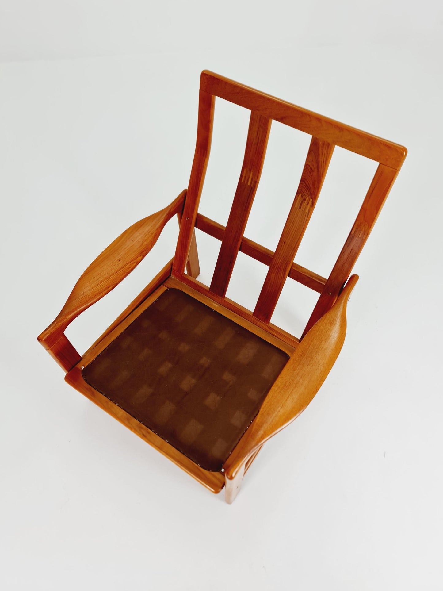 Mid Century Solid Teak & real Leather lounge chair/ Easy chair By Niels Eilersen Illum Wikkelso , 1960s